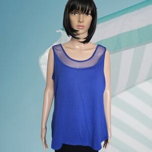 Chic Blue Camisole Top with Sheer Neckline, Plus Size 1X